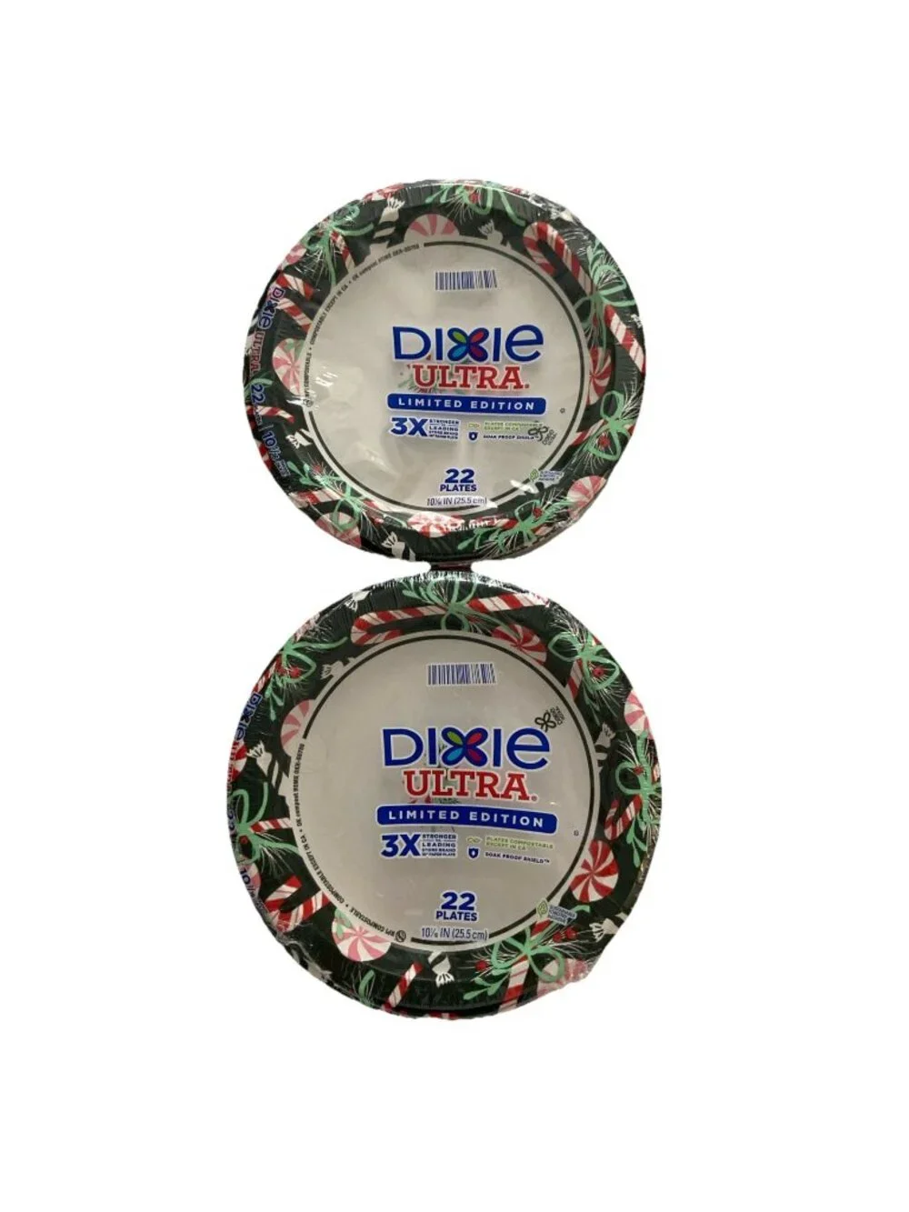 Dixie Ultra Large Paper Plates 10 Inch, 44 Count, 3X Stronger holiday candy cane